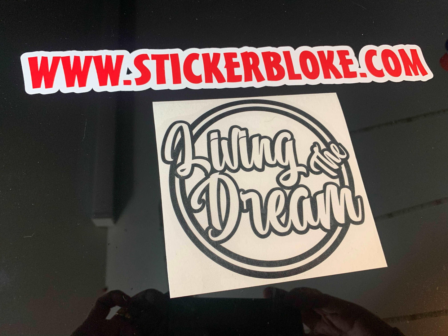 LIVING THE DREAM CIRCLE SCRIPT STICKER