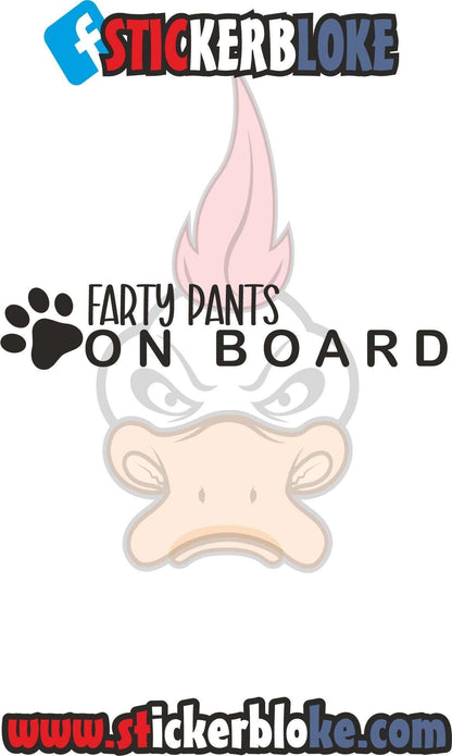 FARTY PANTS ON BOARD DOG PRINT STICKER
