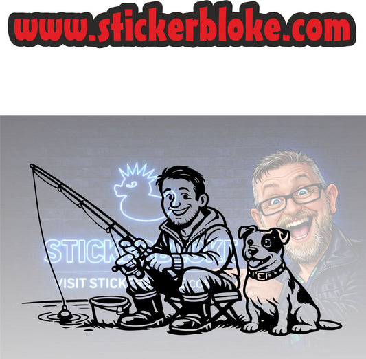 FISHING MAN SAT WITH JACK RUSSELL DOG