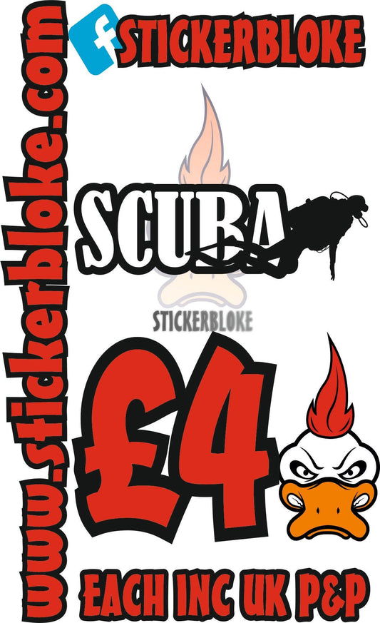 SCUBA WORDING AND DIVER - STICKERBLOKE