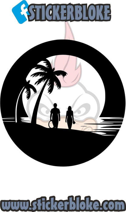 BEACH COUPLE PALM TREE STICKER