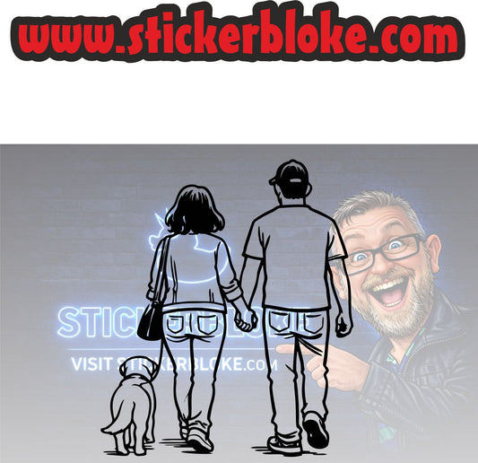 MIDDLE AGED COUPLE WALKING LABRADOR