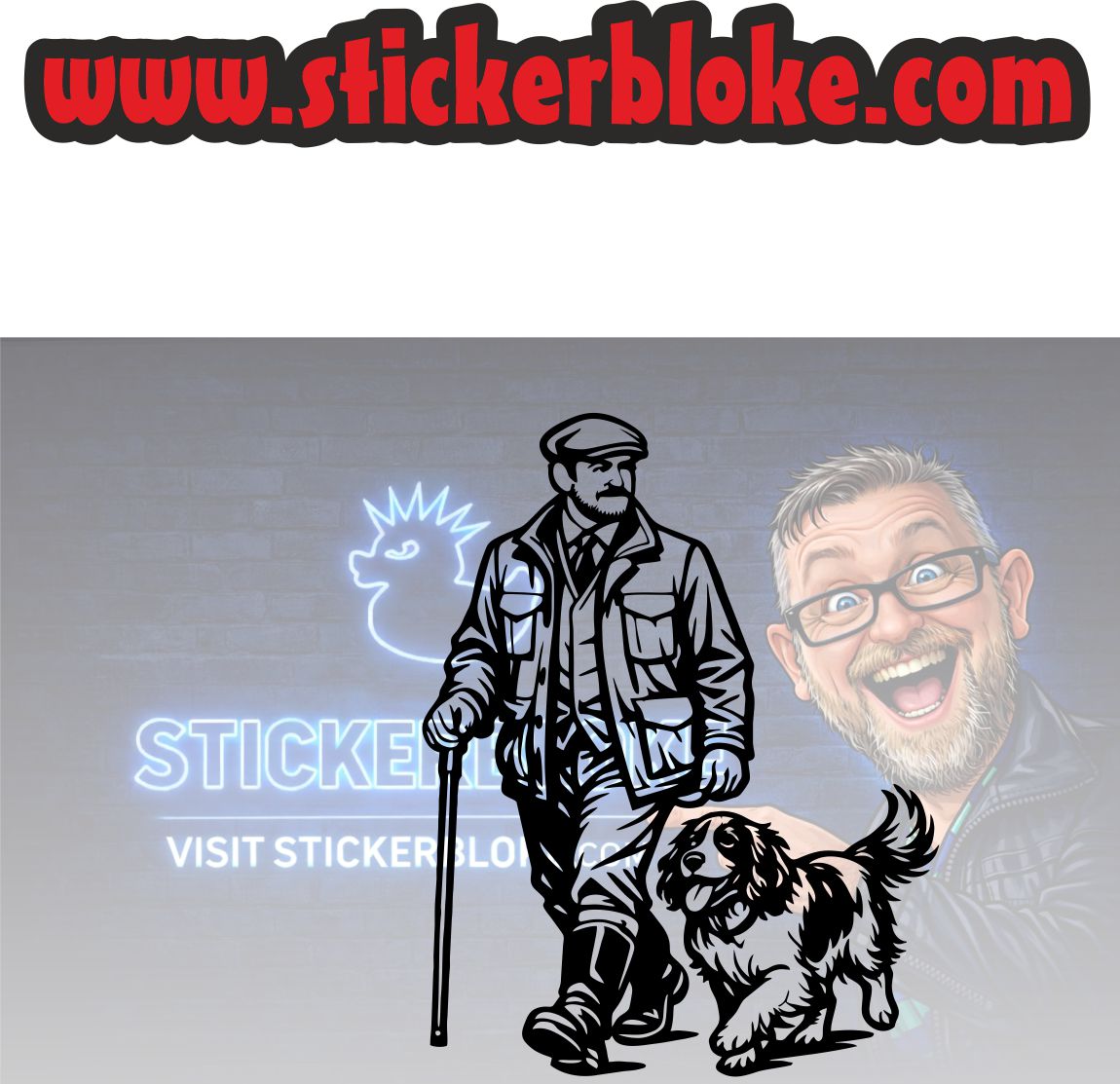 MAN WALKING WITH SPANIEL DOG
