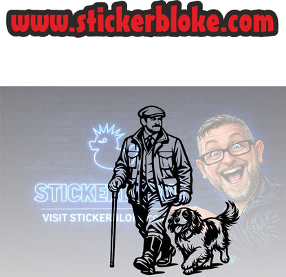 MAN WALKING WITH SPANIEL DOG
