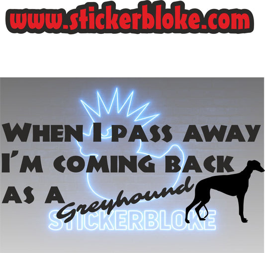 WHEN I PASS AWAY IM COMING BACK AS A GREYHOUND